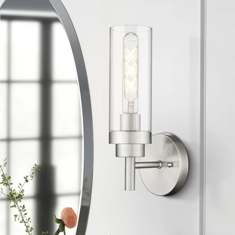 NIB. Elegant Modern Wall Sconce Lights Brushed Nickel Set Of 2 - Picture 2 of 8